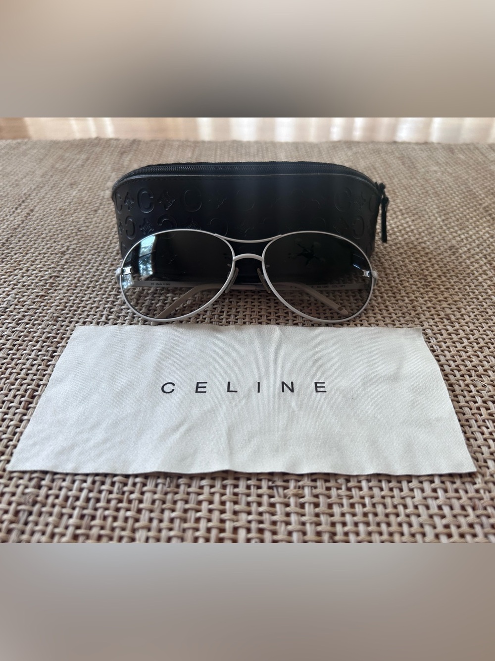 Celine Sunglasses w/White Metal Aviator Frame & Dark Gray Gradient Lens w/Case. - Picture 2 of 13